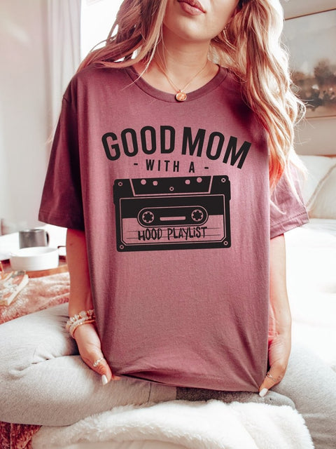 Good Mom With a Hood Playlist | Women's T-Shirt | Ruby’s Rubbish® - Ruby's Rubbish Wholesale