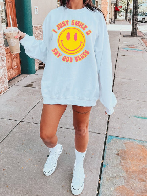 I Just Smile & Say God Bless | Women’s Sweatshirt | Ruby’s Rubbish® - Ruby's Rubbish Wholesale