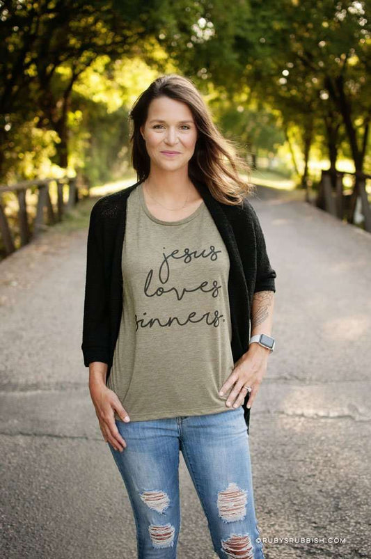 Jesus Loves Sinners | Women’s Muscle Tank | Ruby’s Rubbish® - Ruby's Rubbish Wholesale