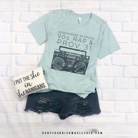 Somewhere Between 90s Rap & Proverbs 31 | Christian T-Shirt | Ruby’s Rubbish® - Ruby's Rubbish Wholesale