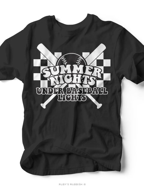 Summer Nights Under Baseball Lights | Game Day T-Shirt | Ruby’s Rubbish® - Ruby's Rubbish Wholesale